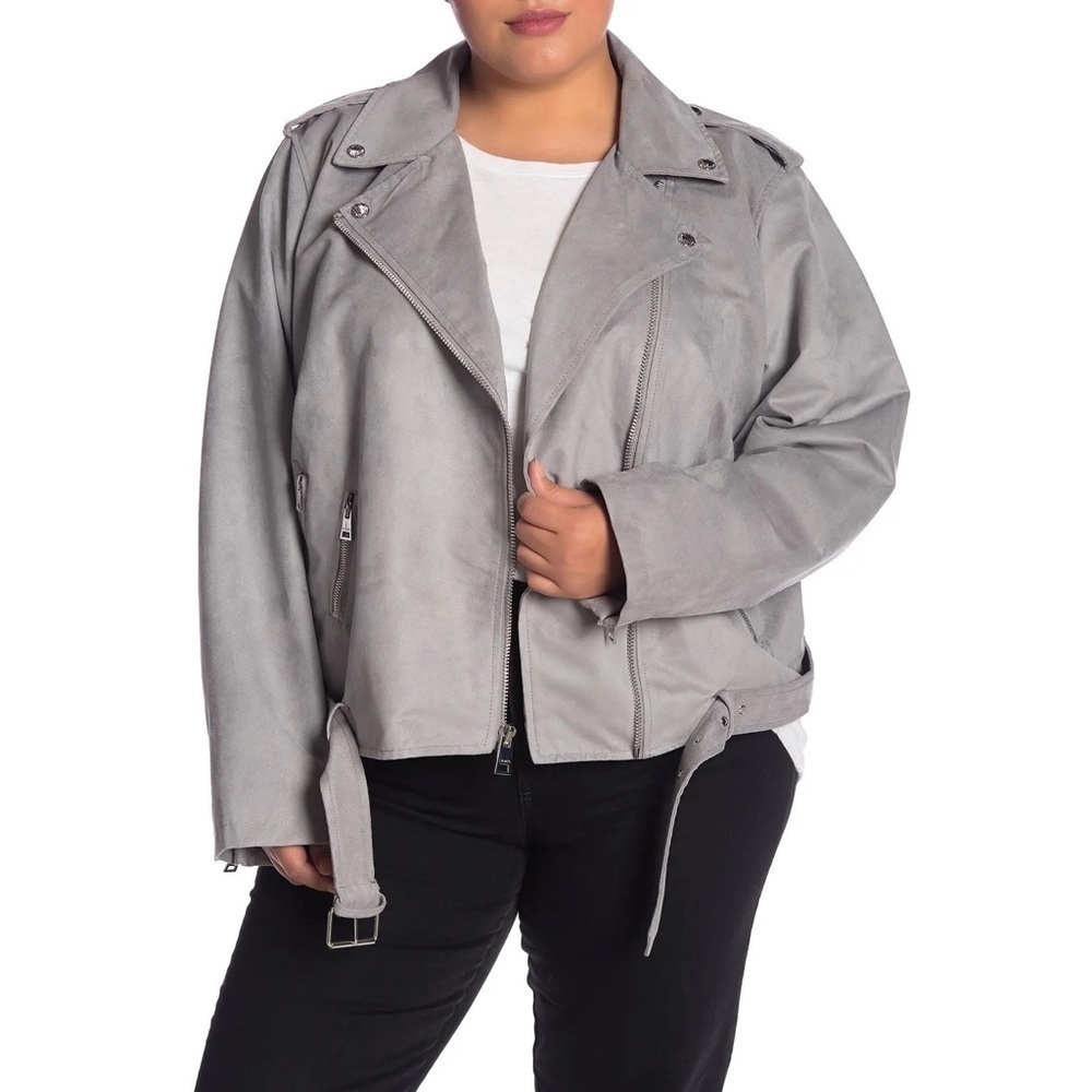 Levi’s Faux Suede Moto Jacket Light Grey Plus Size